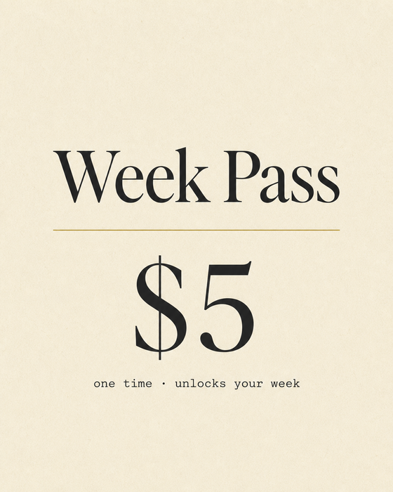 AI-generated brand post for cirka.ai: an editorial typographic card that reads Week Pass, five dollars, one time — over a warm bone background